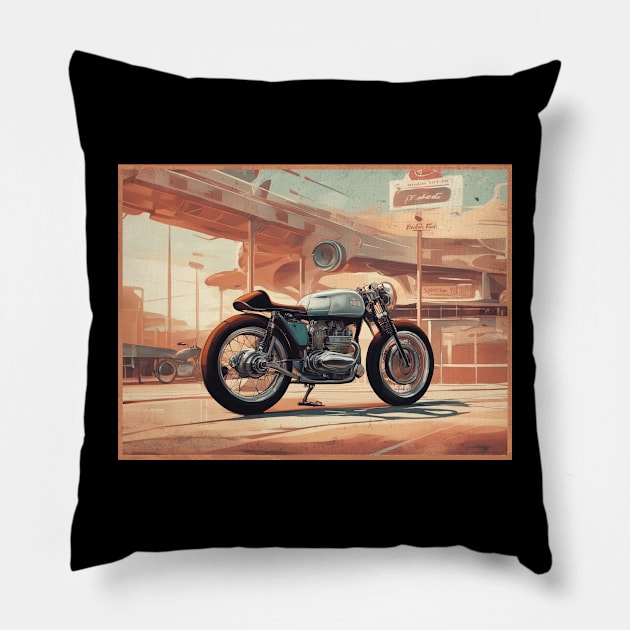 Vintage Cafe racer 50s vibe motorcycle Pillow by Bikerkulture