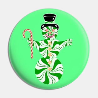 Spearmint Snowman with Striped Peppermint Candy Cane Pin