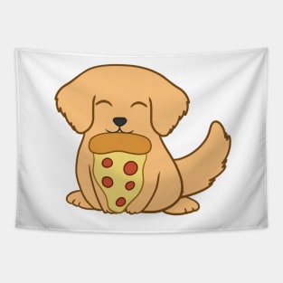 Golden Retriever eating a pizza Tapestry