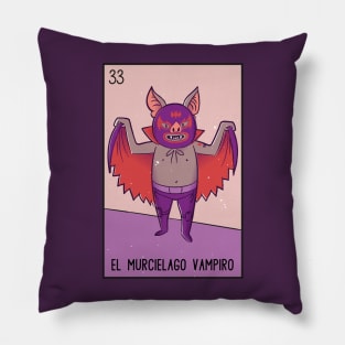 El Murciélago Vampiro // Mexican Luchador Vampire Bat Loteria Card Pillow