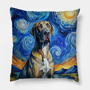 Great Dane Dog Breed Painting in a Van Gogh Starry Night Art Style Pillow