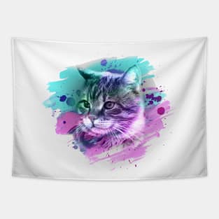 Cat head painting in soft colors Tapestry