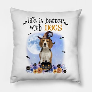 Beagle Witch Hat Life Is Better With Dogs Halloween Pillow