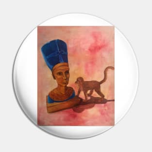 Nefertiti Bust with Monkey Toy Painting Pin