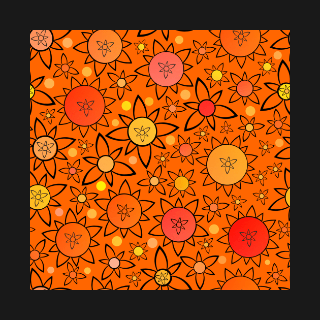 Flower Suns Warm on Dark Orange Repeat 5748 by ArtticArlo