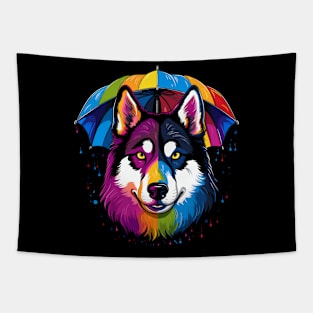 Siberian Husky Rainy Day With Umbrella Tapestry