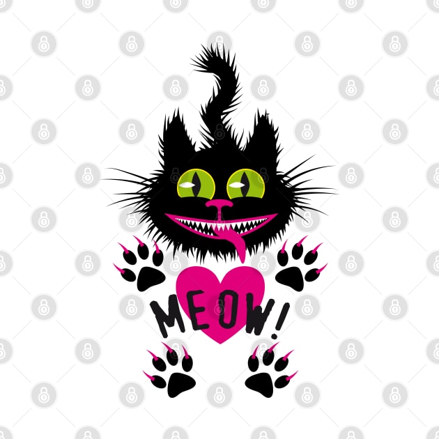 34 Black Cat Meow sweet Monster Heart Love by Margarita7