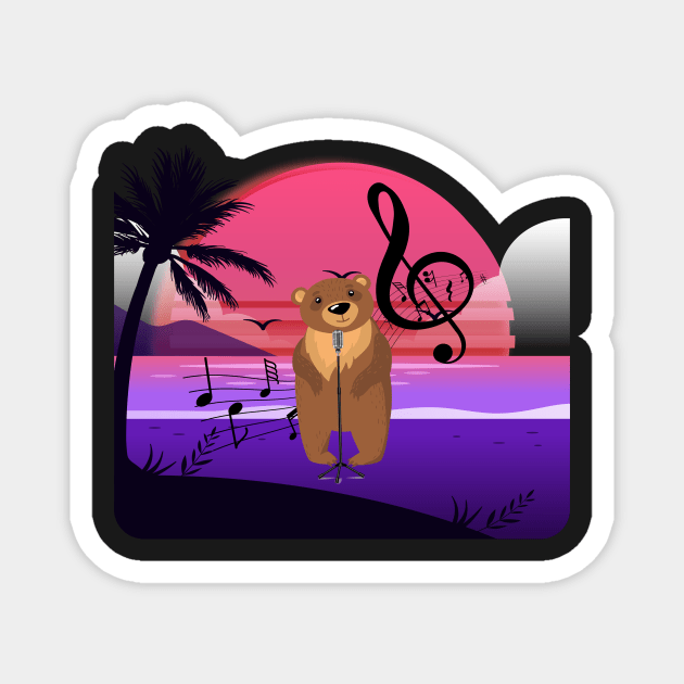 Funny Bear Singing at the beach Magnet by gmnglx