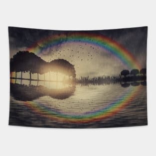 Guitar island over the rainbow Tapestry