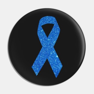 Blue Faux Glitter Awareness Ribbon Pin