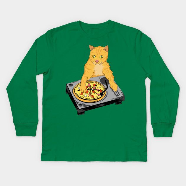 Dj Pizza Cat By Basement Mastermind Fun Kids Long Sleeve T
