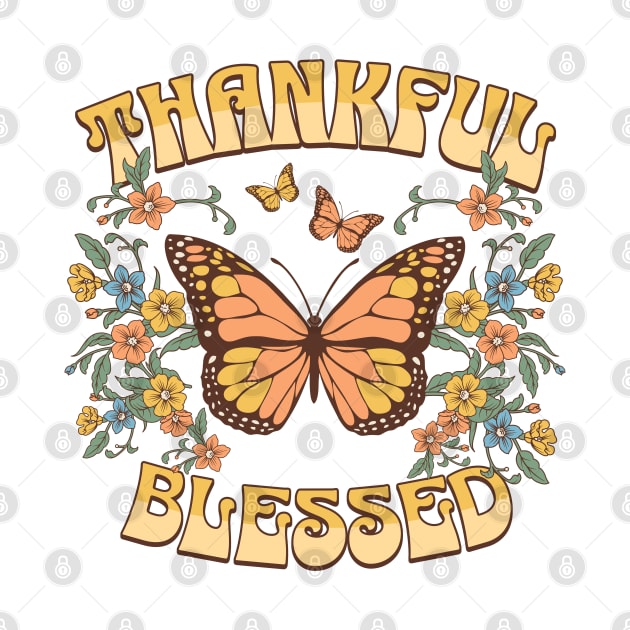 Thankful Blessed Pastel Butterfly Floral Retro Design by Tintedturtles