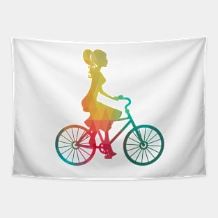 Rainbow girl on a bike Tapestry