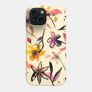 Yellow Expressive Ink Flowers Phone Case