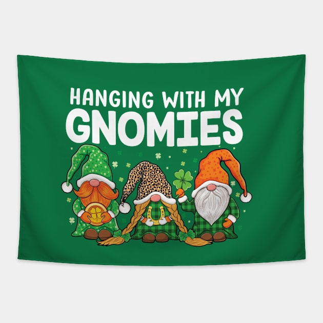 Cute Clover Lucky Gnome Irish funny St. Patricks Day Gnomes Tapestry by UNXart