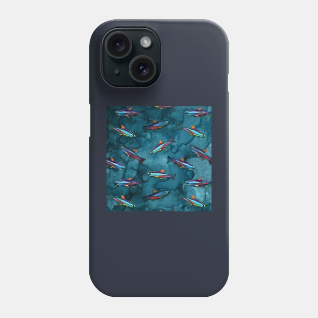 Inky Blue NEON TETRA Pattern by Robert Phelps Phone Case by RobertPhelpsArt