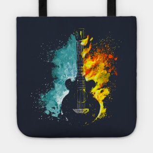 guitar silhouette with water and fire Tote