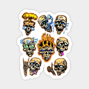 Flaming Silly Skull Faces Magnet