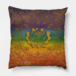 Rainbow Mandala with Lotus Flower Pillow