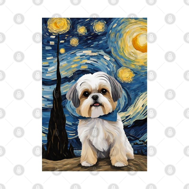 Shih Tzu Dog Breed Painting in a Van Gogh Starry Night Art Style by Art-Jiyuu