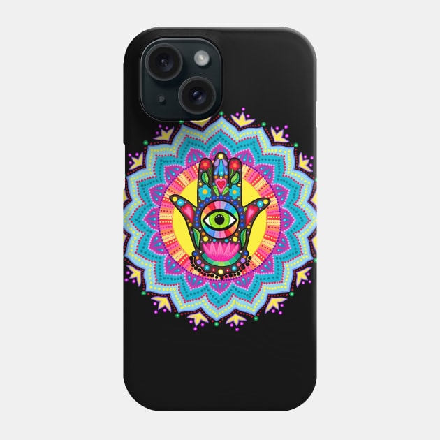 Colourful Lucky Hamsa Hand Mandala Phone Case by SoozieWray