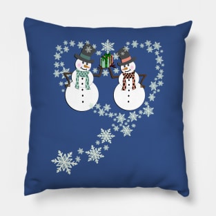 Cute Snowman Couple Wintertime Pillow