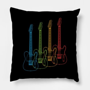 Four T-Style Electric Guitar Outlines Multi Color Pillow