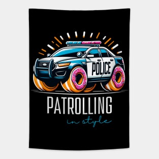 Patrolling in Style Doughnut Police Car Law Enforcement Appreciation Day Tapestry