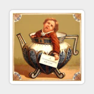 Victorian Christmas Boy in Teapot Magnet