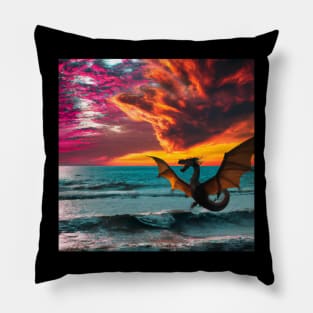 Dragon over the ocean Pillow