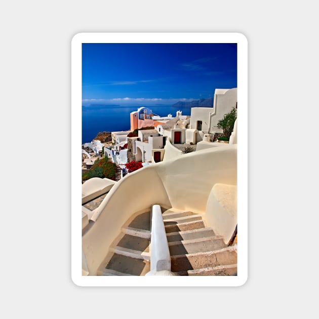 Walking in Oia - Santorini island Magnet by Cretense72