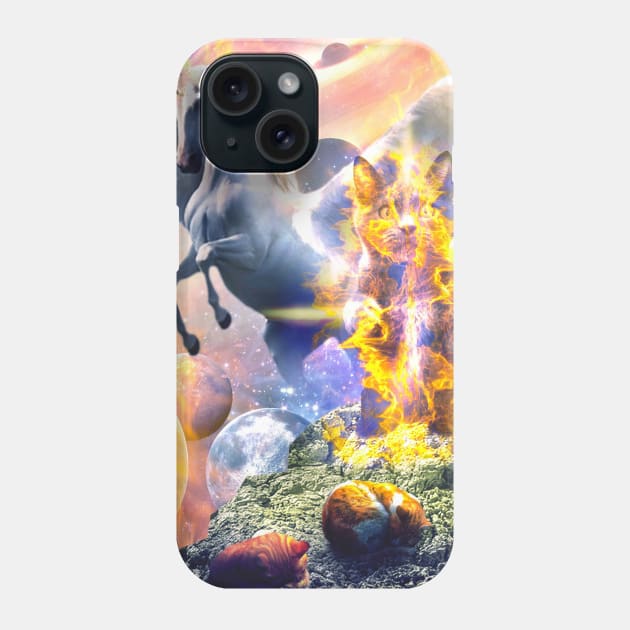 Galaxy Cat And Unicorn Pegasus In Space Phone Case by Random Galaxy