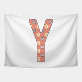 MONOGRAM LETTER Y PINK FLORAL TYPOGRAPHY DESIGN Tapestry