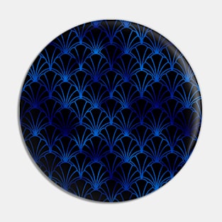 Scallop Shells in Black and Classic Blue Art Deco Vintage Foil Pattern Pin