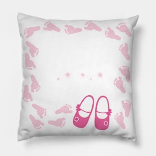 Pink baby shoes arrival card Pillow