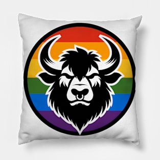 LGBTQ Pride Bull Anthro Furry Rainbow Logo Pillow