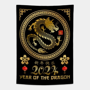 Golden Year Of The Dragon 2024 - Chinese New year Dragon 2024 Tapestry