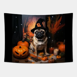 Fawn Pug Halloween Tapestry