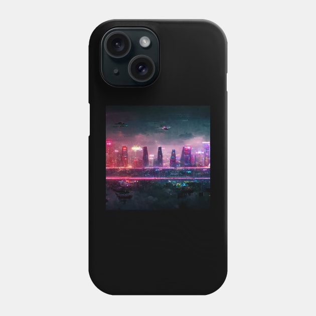 System - Cyberpunk Cityscape Skyline Phone Case by ArkMinted