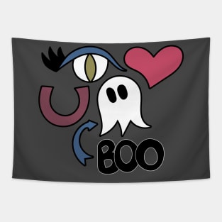 Cute Eye Love You Boo Cartoon Text Art Tapestry