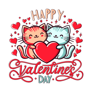 Cute cats and hearts, Happy Valentines day greeting. T-Shirt