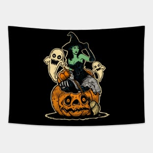 Halloween Witch and Pumpkin Tapestry