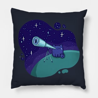 Stargazing Cat - Cute Space Lover Design Pillow