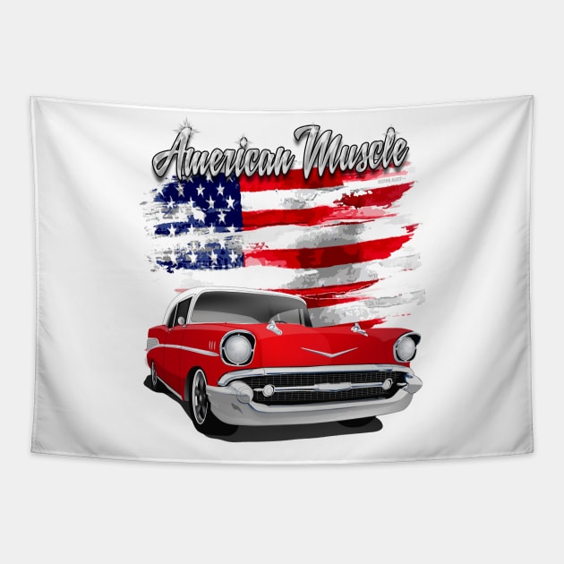 1957 Red and White American Muscle Chevy Bel Air Tapestry by RPM-ART