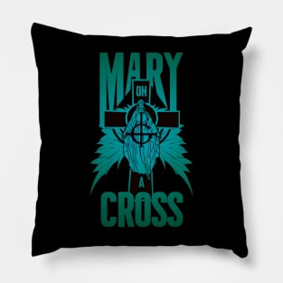 mary on a cross- blue Pillow