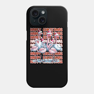 Happy Christmas Flamingo Family in Santa Hats Phone Case