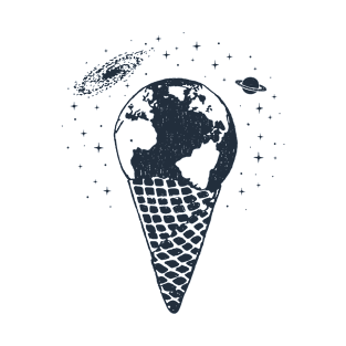 Ice Cream Earth In Space. Creative Illustration T-Shirt