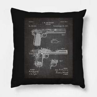Browning Pistol Patent - Gun Lover Military Fan Art - Black Chalkboard Pillow