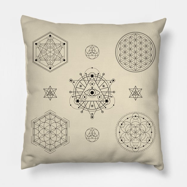 Sacred Geometry Metatron's Cube Flower of Life Seed of Life Spiritual Zen Geometric Design Pillow by WiccanGathering