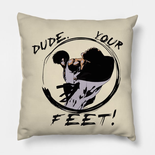 KIM "Dude, Your Feet!" (From the Fatal Fury series w/ Ryan Infinity) Pillow by Justin_Nexus